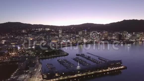 飞机右侧惠灵顿港新西兰夜间4k视频的预览图