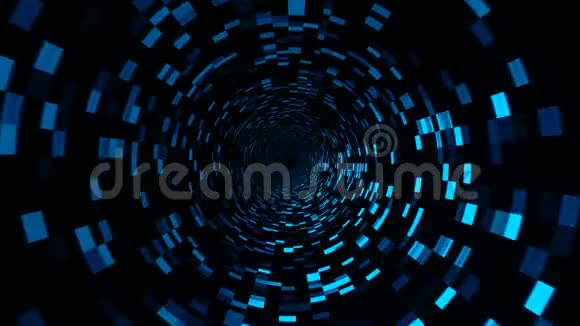 带有闪亮粒子的抽象技术隧道在虚拟空间中移动在空间中旅行三维渲染视频的预览图
