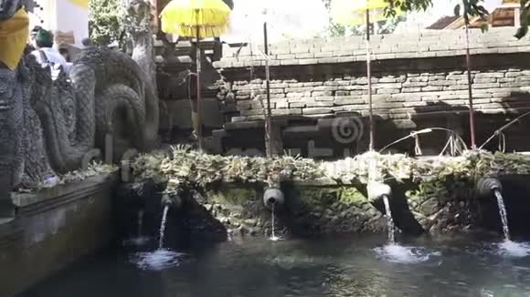 位于印度尼西亚巴厘岛坦帕西林镇附近的印度教巴利语水神庙TirtaEmpul的圣泉水视频的预览图