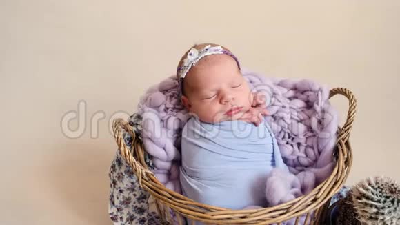 新生儿躺在睡篮里视频的预览图