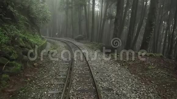 台湾雾霭雾霾雾霭的阿里山风景区森林废弃铁路视频的预览图