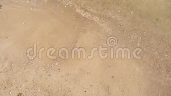 海浪漂浮在沙滩上4K特写镜头视频的预览图