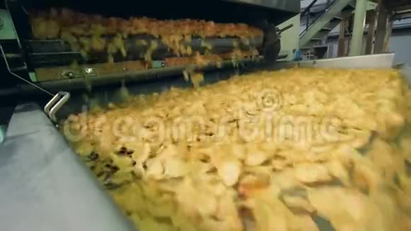 薯片在工厂输送机食品生产设备上工作视频的预览图