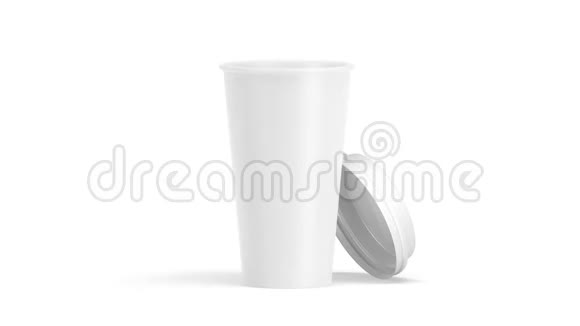 空白白色咖啡杯打开塑料盖子模拟剪裁面具视频的预览图