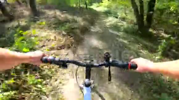女孩骑自行车穿过森林在森林里骑自行车的人视频的预览图