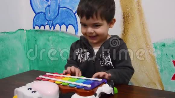 可爱的两岁男孩玩木琴视频的预览图