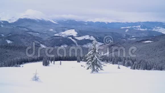 一个游客走过山上的雪视频的预览图