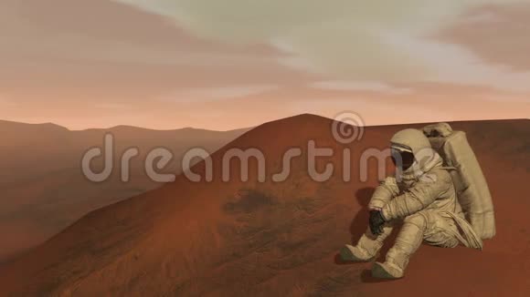 火星上的殖民地宇航员坐在火星上欣赏风景探索火星任务未来殖民视频的预览图
