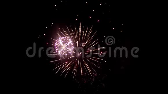 节日烟火夜空背景下的烟花红色和紫色闪烁美丽的火焰许多视频的预览图