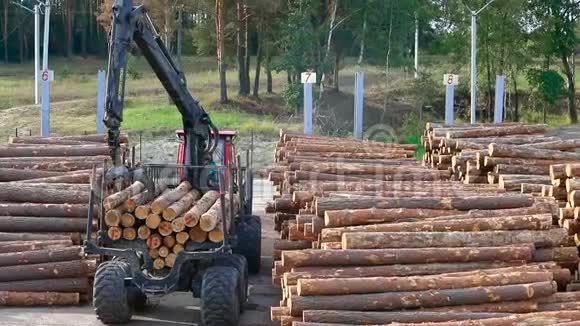 机械手卸料机械手操作原木卸料锯木厂工作视频的预览图