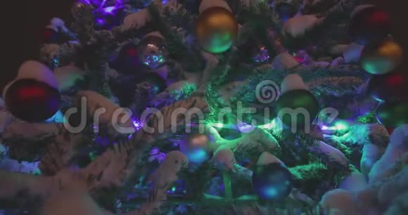 夜晚在雪地下的圣诞树视频的预览图