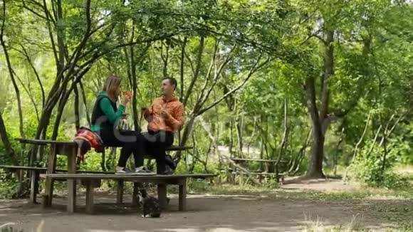 在大自然中喝茶的夫妇视频的预览图