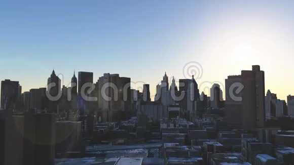 纽约白天到晚上日出到日落城市航空视频的预览图