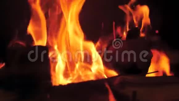 近距离观看燃烧篝火的慢动作视频视频的预览图