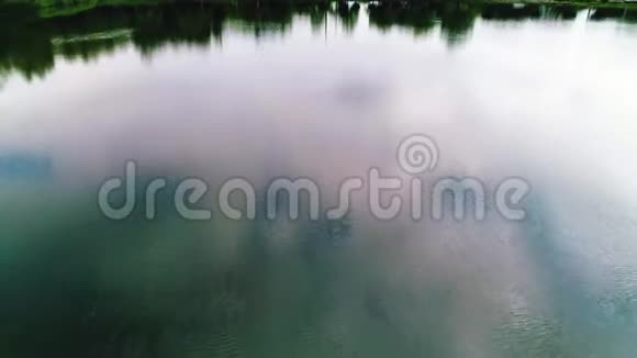 飞过一个湖快关门树木反映在水中视频的预览图