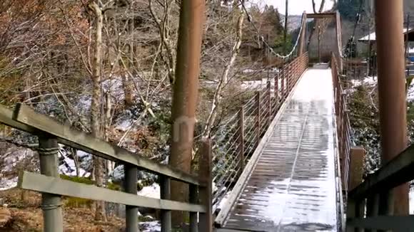 雪覆盖了横跨溪流的桥视频的预览图