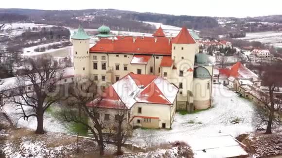 从波兰冬季的诺伊维斯尼茨城堡的高度观看以不同的速度拍摄正常和加速视频的预览图