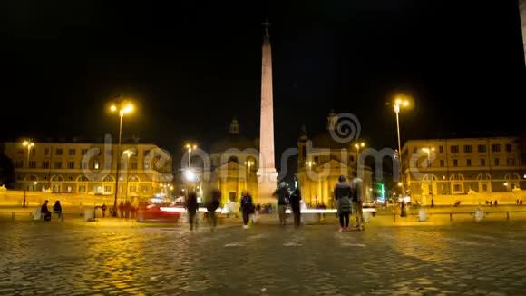 罗马最美丽的广场之一波波罗广场的夜晚时光视频的预览图