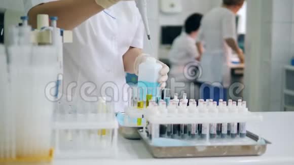 女人在医院实验室工作带着样品视频的预览图