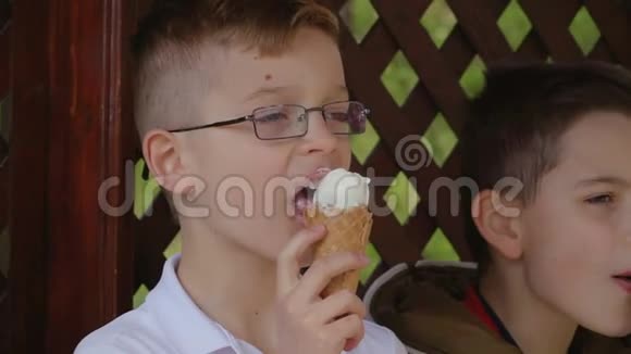 两个可爱的男孩吃冰淇淋视频的预览图
