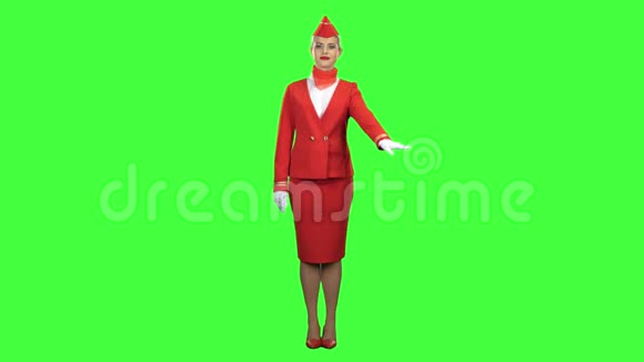 空姐用手势表示每个人都会呆在地上绿色屏幕视频的预览图