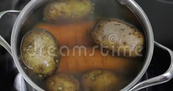 用蔬菜土豆和胡萝卜热沸锅厨房做饭视频的预览图