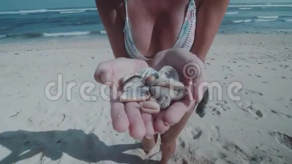 手上拿着贝壳的女人视频的预览图