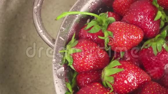相机在水槽上缓慢移动水槽里放着草莓视频的预览图