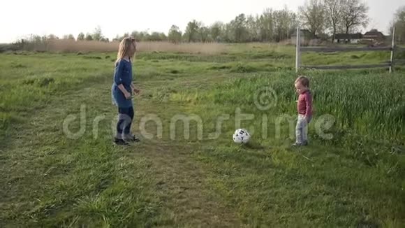 可爱的兄弟姐妹一起在户外踢足球视频的预览图