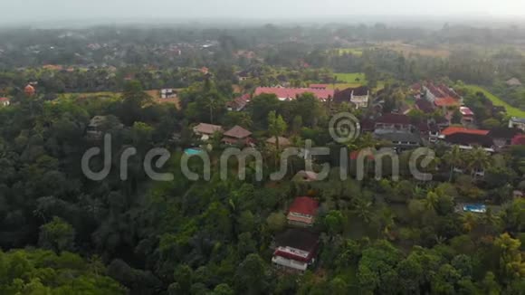 空中拍摄的艺术家步行坎布汉岭步行在乌布村在巴厘岛全景镜头视频的预览图