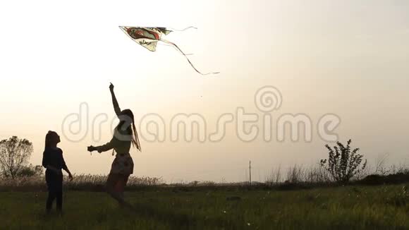 带着风筝在草地上快乐的母女视频的预览图