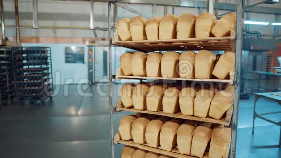 面包新鲜出炉面包面包面包食品厂生产的新鲜产品视频的预览图