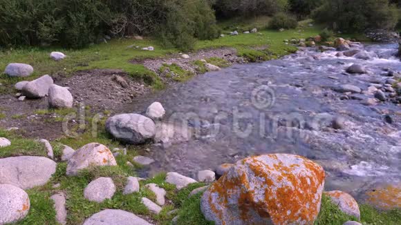 吉尔吉斯坦夏季河流与石头的转折视频的预览图