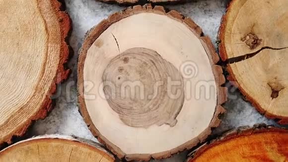 有年纹开裂木质圆形带环的树段视频的预览图