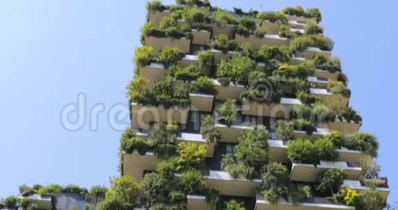 现代和生态摩天大楼每个阳台上都有许多树意大利米兰视频的预览图