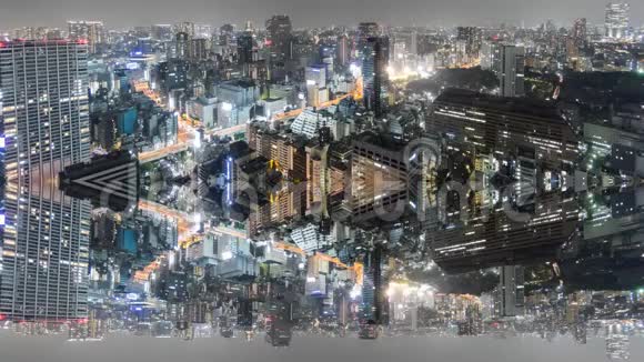东京市区夜光鸟瞰反射视频的预览图