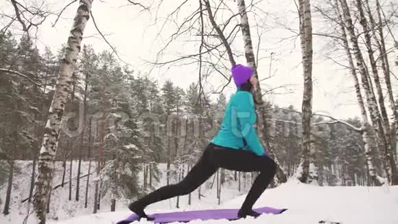 冬季在自然席上为女孩做瑜伽视频的预览图