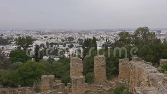 从上面看突尼斯迦太基的现代美丽的城市景观锁定射击视频的预览图