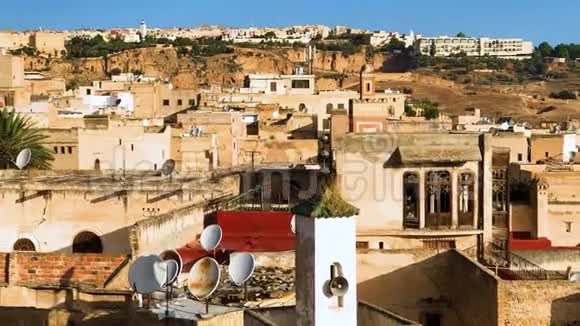 非洲摩洛哥菲兹中心或菲斯中心反中心城市景观全景视频视频的预览图