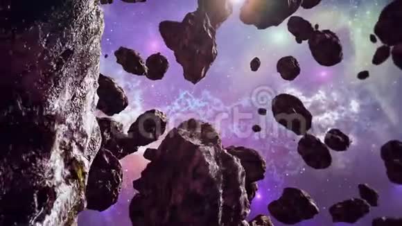 五颜六色的银河系和小行星有星星和太阳的耀斑未来派的场景很深的空间视频的预览图