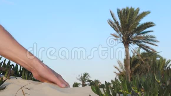 旅行者用手指吹沙撒哈拉沙漠中的风视频的预览图