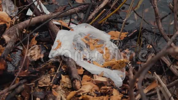 春天森林里的有机和塑料垃圾生态灾难环境破坏视频的预览图
