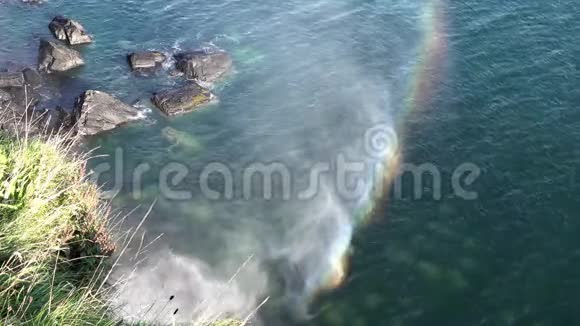 苏格兰KiltRock瀑布旁边彩虹的特写视频的预览图