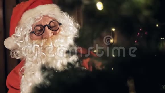 圣诞老人装饰新年树4K视频的预览图