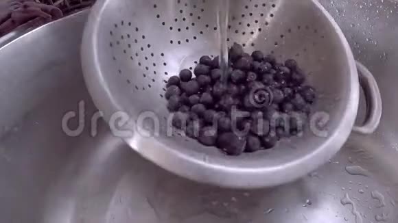 蓝莓用不锈钢洗过的视频视频的预览图