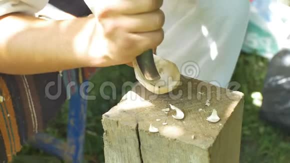 雕刻木制物体的工匠视频的预览图