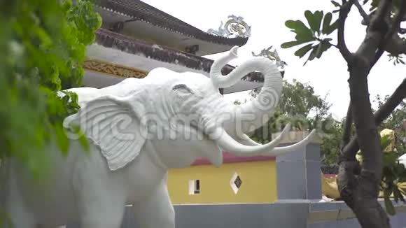 佛寺古像白象亚洲文化中的雕塑白象特写视频的预览图
