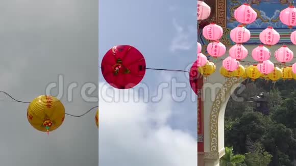 移动设备上社交媒体应用的垂直视频寺庙中的中国灯视频的预览图