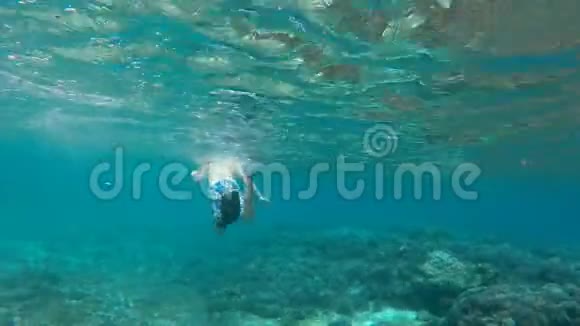 一个小男孩潜水的水下镜头视频的预览图