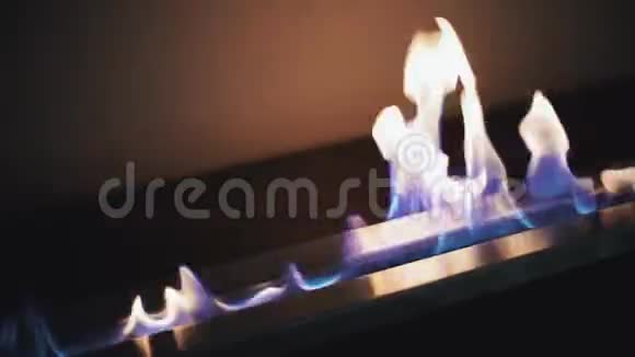 火在公寓或房子里的生物壁炉里燃烧特写视频的预览图